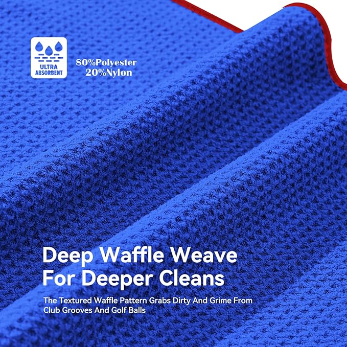 Magnetic Golf Towel with Clip and Cleaning Pocket -Premium Ultra Absorbent and sandfree Waffle Weave Microfiber Towel-Golf Accessories for Golf Bags, Carts or Clubs 16"*16“