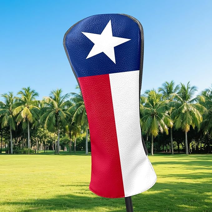 Golf Club Covers Texas State Lone Star Flag Golf Club Head Covers for Driver Fairway Woods Clubs Premium Leather, Waterproof Golf Headcovers with Anti-Scratch Lining for Men Women