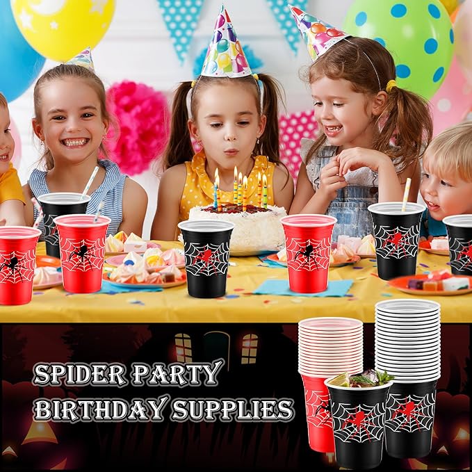 Norme 48 Pcs Spider Party Supplies Bulk 16 oz Spider Thick Plastic Disposable Cup Hot Cold Drink Wine Coffee for Home Sports Themed Holiday Party Supplies Favors