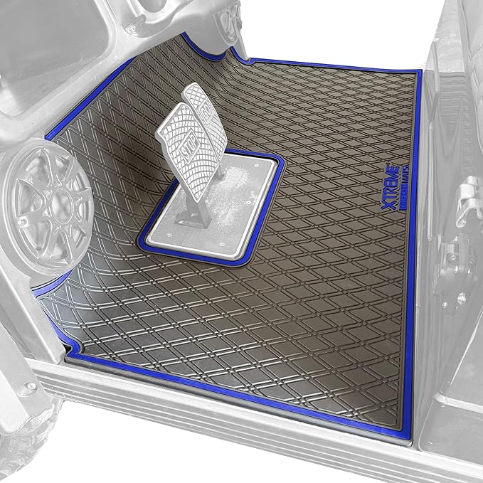 Xtreme MATS Rubber Double Diamond Golf Cart Floor Mat– Fits 2023+ Evolution Forester Models with Metal Pedals Only - Heavy-Duty Custom Fit All-Weather Floor Liner (Blue Trim)