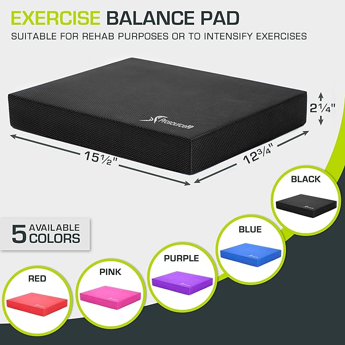 ProsourceFit Exercise Balance Pad – Non-Slip Cushioned Foam Mat & Knee Pad for Fitness and Stability Training, Yoga, Physical Therapy 15.5”x12.75”, Black