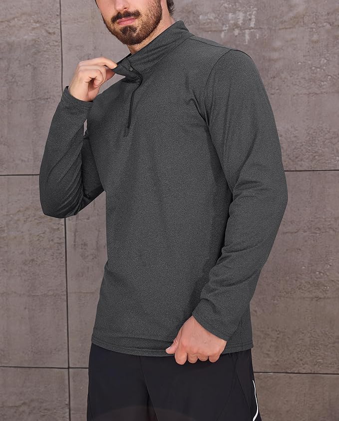 KEFITEVD Men's Quarter Zip Pullover Fleece Lined Long Sleeve Golf Shirt 1/4 Zip Sweatshirts Thermal Winter Sweaters