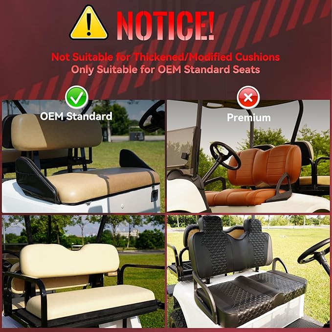 Golf Cart Seat Covers Front and Rear for Club Car DS 2000.5+ Standard Seat Cushion, EZGO Vinyl Leather Seat Cover Set Replacement Accessories, No Staples, Black(4 PCS)