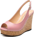 Womens Peep Toe Wedge Heels Matte Fashion Cork Slingback Pumps Platform Wedge Sandals 3.94 Inches