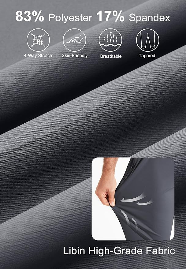 Libin Men's Golf Pants Joggers Lightweight 3 Pockets Slim Fit Soft Stretchy Tapered Work Dress Athletic