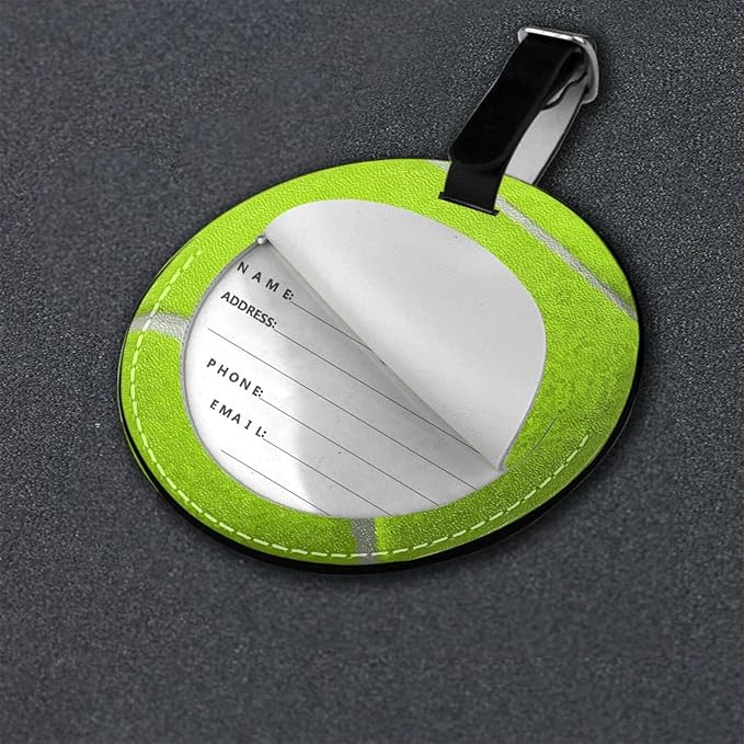 Luggage Tag Tennis Ball Luggage Tags for Suitcases, Pu Leather Baggage Tags Identifiers for Travel, Name Id Label Tags for Baggage Bag Women Men