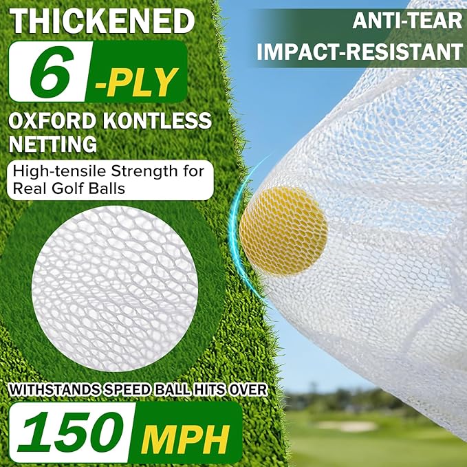 Golf Chipping Net with Tri-Turf Hitting Mat Set - Foldable Practice Target, 12 Foam Balls & 6 Tees in Carry Bag - Indoor Outdoor Backyard Golf Precision Training Aid & Gift for Beginners