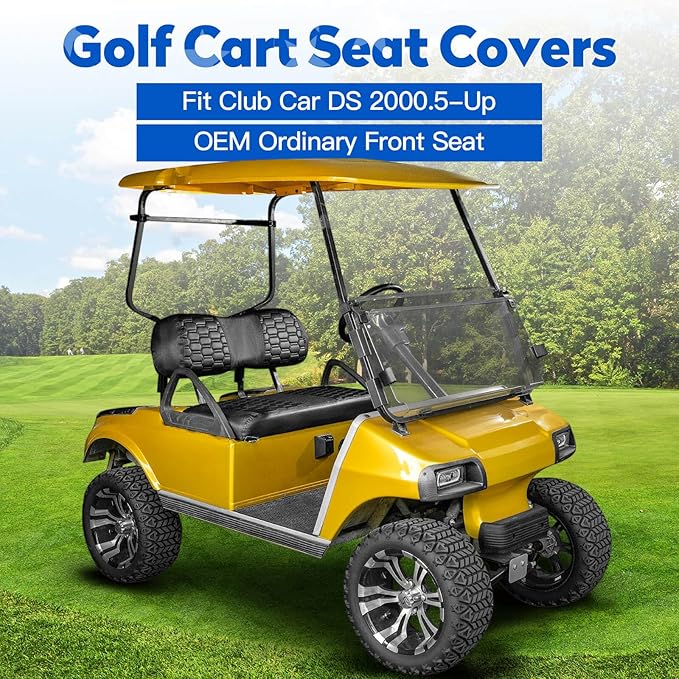 NOKINS Golf Cart Seat Covers, Fit for Club Car DS 2000.5-Up OEM Standard Front Seat Cushion, Club Car DS Accessories Vinyl Seat Covers, No Nails Required (Carbon Fiber Black&Black)