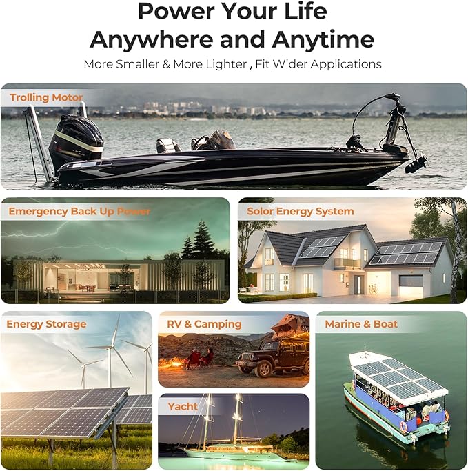 12V 100Ah LiFePO4 Battery, PowerUrus 12V 100Ah BCI Group24 LiFePO4 Lithium Battery with APP, 100A BMS, 4000+ Deep Cycle LiFePO4 Battery,12V Lithium Iron Phosphate Battery for RV, Solar, Trolling Motor