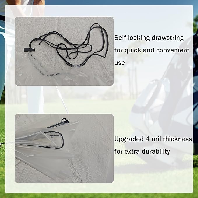 2 Pack Golf Bag Cover – 31"x62" Extra Large Clear Plastic Dust Covers with Drawstring (4 Mil), Multi-Purpose Storage Bags for Golf Clubs, Household Organizing, Reusable (Clear)