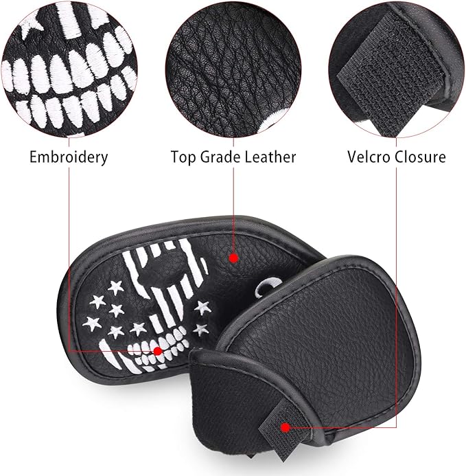 mytag Skull Skeleton Golf Head Covers Black Synthetic Leather Golf Headcovers Set Fits Driver Fairway Wood Hybrid/Utility Putter Iron Wedge Headcover