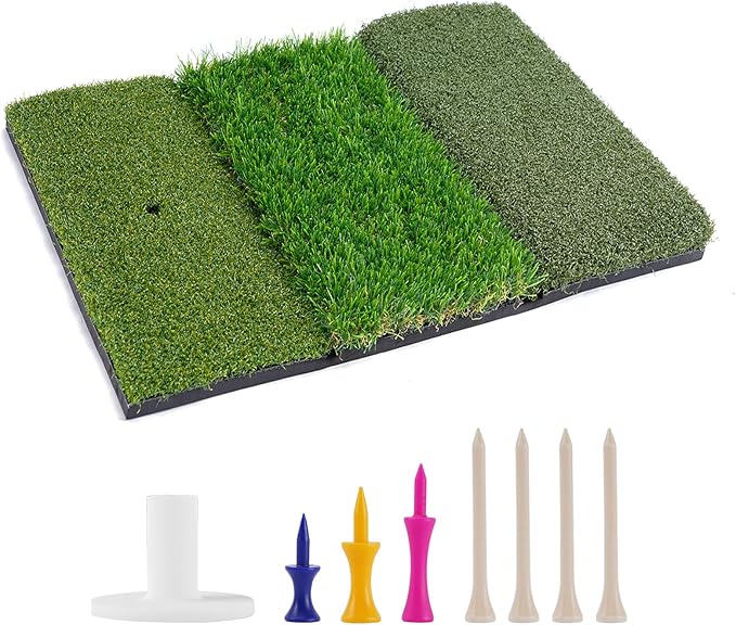 Golf Hitting Mat 24"x16" | 24"x24" Tri-Turf Golf Practice Mat Outdoor Indoor Portable Training Matt Traint Aid Batting Turf Matt for Chipping, Driving and Full Swing Practice