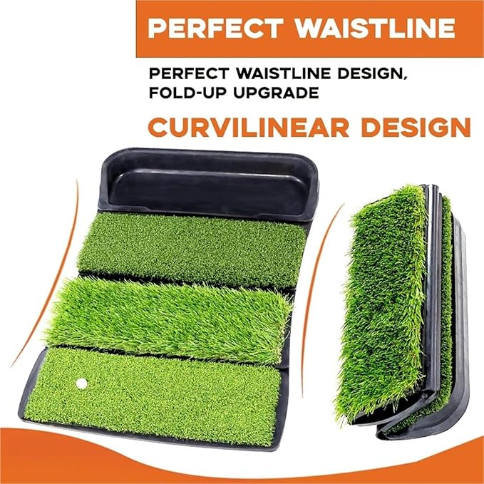 4-in-1 Collapsible Golf Hitting Mat with Ball Tray, Portable Practice Mat for Indoor Outdoor Use