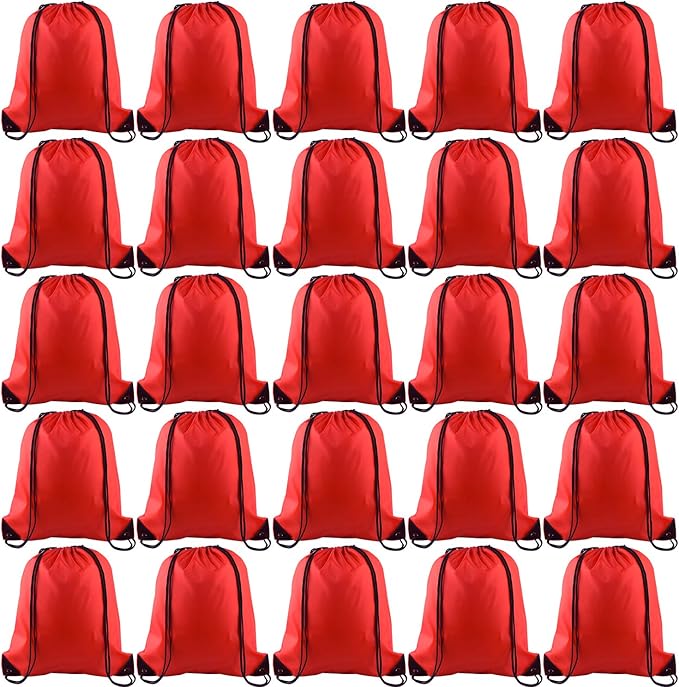 KUUQA 25Pcs Red Drawstring Backpack Bags, Gym Sport Traveling Backpack, Red