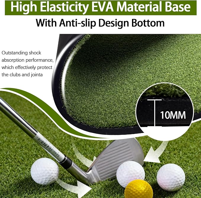 Golf Mat 5x4ft for Indoor Outdoor Use, 26mm Thick with Anti-Slip Base & 6 Tee Holes, Easy to Store High-Elasticity Hitting Mat Includes Practice Balls and Tees