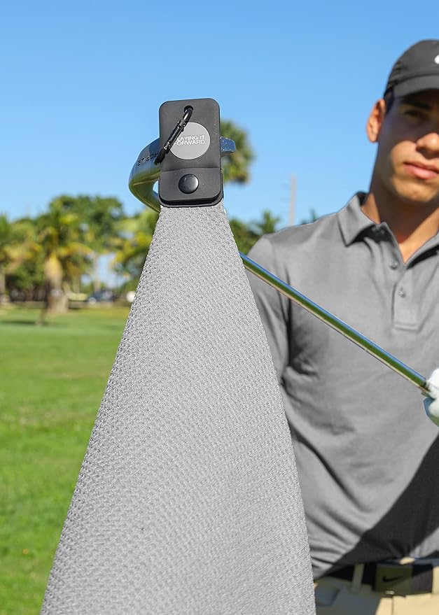 Magnetic Golf Towels for Golf Bags with Clip & Ultra Strong Magnet - Waffle Weave Microfiber Towel for Secure Hold on Bags & Carts - Ideal Club Cleaner & Accessories - Gray