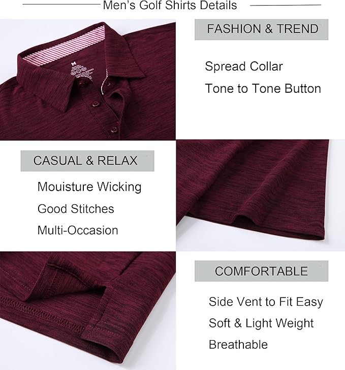 Alex Vando Mens Golf Shirt Moisture Wicking Quick-Dry Short Sleeve Casual Polo Shirts for Men