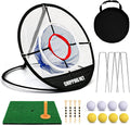 Pop Up Golf Chipping Net & Mat, Target Practice Set - 8 Balls, 4 Tees, Collapsible for Indoor/Outdoor Swing Training