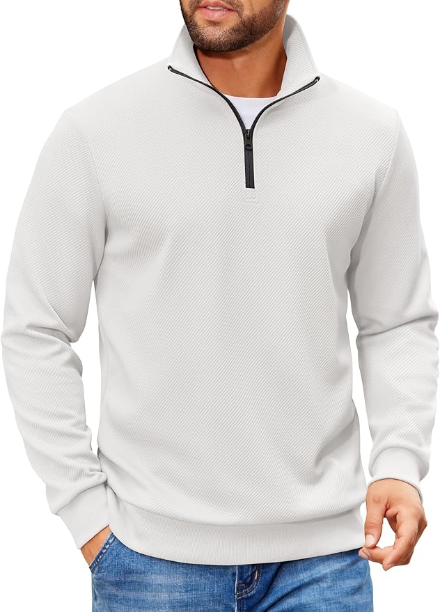 COOFANDY Mens Quarter Zip Pullover Sweatshirts Lightweight Long Sleeve Mock Neck Sweater Polo