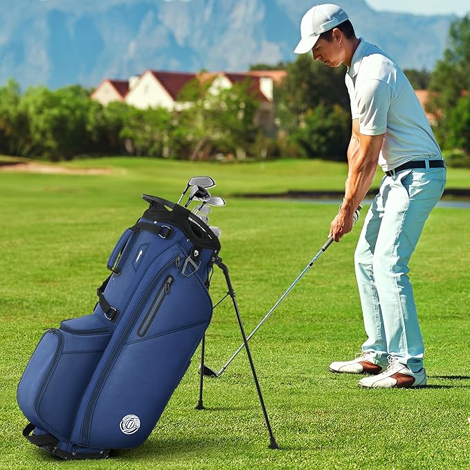 Golf Stand Bag 14 Way, Lightweight Golf Bags for Men Women with Stand, Padded Ergonomic Double Strap, Full Length Dividers, Multiple Pockets, Rain Hood