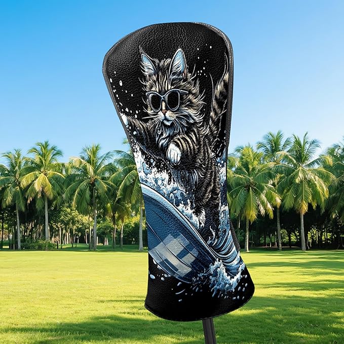 Premium Leather Golf Club Headcovers,Orange Cat Fits Driver Hybrid Fairway 3/5 Wood,with Scratch-Resistant Lining, Gift for Men and Women