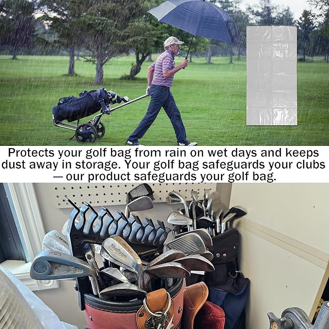 2 Pack Golf Bag Cover – 31"x62" Extra Large Clear Plastic Dust Covers with Drawstring (4 Mil), Multi-Purpose Storage Bags for Golf Clubs, Household Organizing, Reusable (Clear)