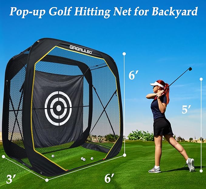 Gagalileo Pop Up Golf Practice Net: Hitting Cage with Target Portable Backyard Garage Training for Driving Chipping Swing Beginners & Golf Enthusiasts