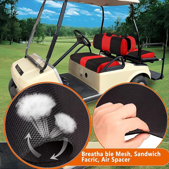 Golf Cart seat Covers for Club Car DS, Golf cart Washable Seat Cover Front with Back, Breathable Air Polyester Mesh Cloth, Cool in Summer and Warm in Winter