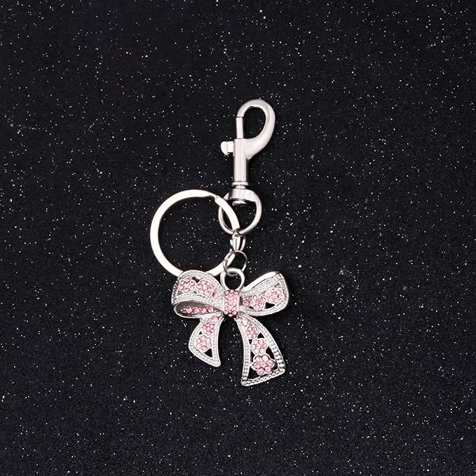 Sparkly Bow Bag Charm Keychain - Rhinestone Bow Key Chain for Women - Cute Purse Handbag Charms Accessories