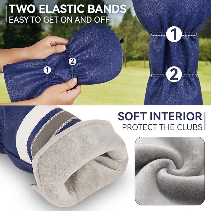 Golf Club Covers, 4pcs or 1pc Golf Head Covers for Woods, Driver, Fairway, Hybrid - Premium PU Leather Golf Club Head Cover with Interchangeable Tags