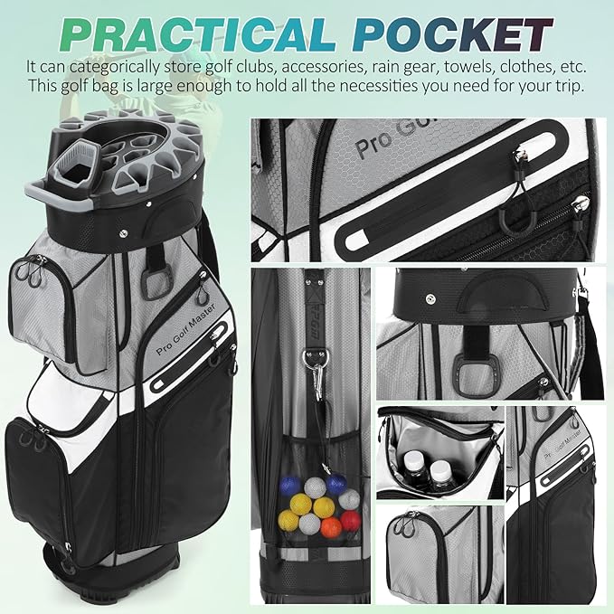 Balacoo Golf Cart Bag for Men - 14 Way Divider Golf Bag with Waterproof Material - Golfing Gear Organizer with Multiple Pockets for Travel and Storage