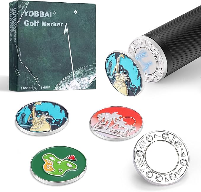 Golf Ball Marker Set with Magnetic Putter Grip Mount Golf Accessories for Men Women, Easy-to-Find Markers for Putting, Funny Golf Gifts, Unique Golf Gadgets for Golfer