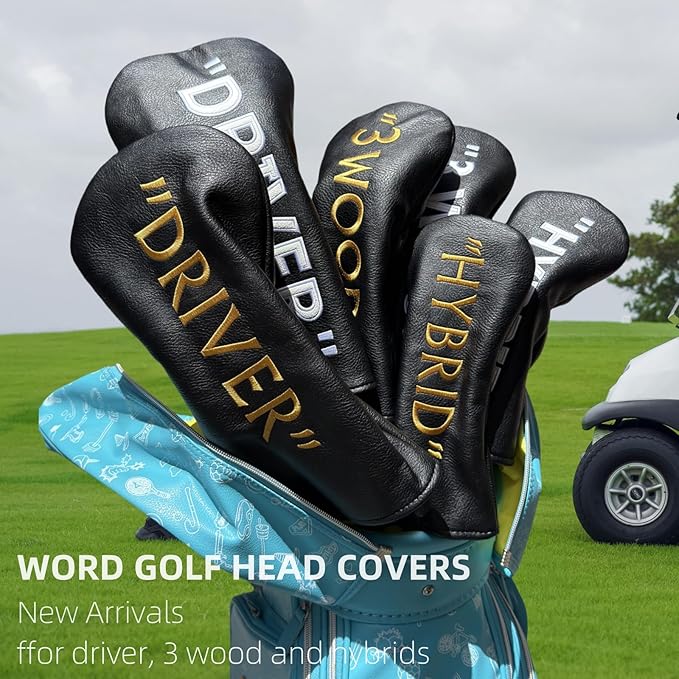 Golf Club Headcover 3 Wood Headcover Black n Gold Premium PU Leather Driver #3 Fairway Wood Hybrid Wood Head Cover Fits for All Brand
