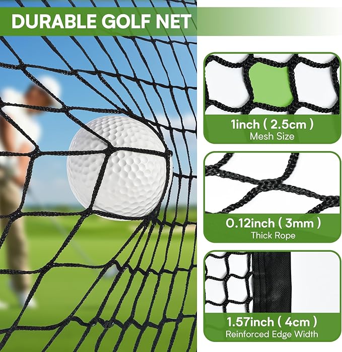 Golf Net,Golf Practice Net with 33 ft Steel Wire Rope and Hanging Kit, Heavy Duty Golf Hitting Net, Also as Hockey Net and Chipping Net - 7ft,10ft, 15ft, 25ft, 30ft, 40ft