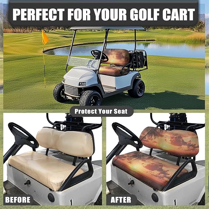 Golf Cart Seat Covers, Universal Fit & Nonskid Bottom Fits for Club Car 2 Person Seats Golf Carts