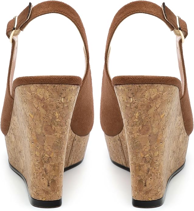 Womens Wedge Platform Sandals Peep Open Toe Slingback Buckle High Heel Dress Shoes Pumps Suede 3.94 Inch