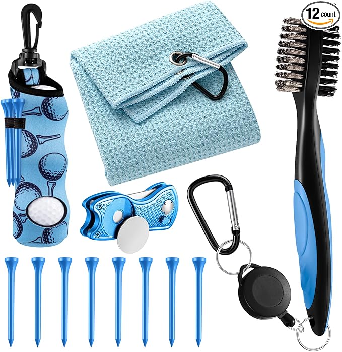 Liliful 12 Pcs Golf Accessories Kit, Include Golf Ball Bag with Hook Towel Tees Magnetic Ball Marker Divot Tool Cleaner Brush for Women Man Gifts