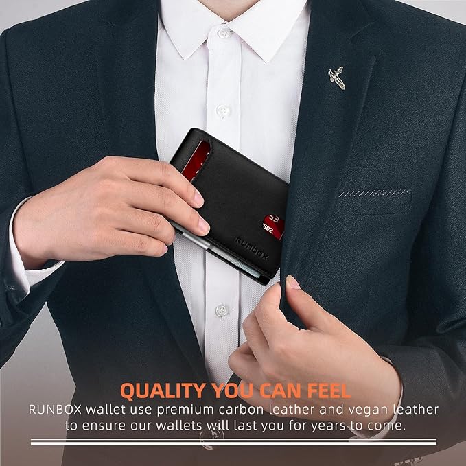 RUNBOX Money Clip Wallets for Men,Slim Leather Mens Bifold Wallet,RFID Blocking Front Pocket Wallet,Thin Credit Card Holder with Gift Box