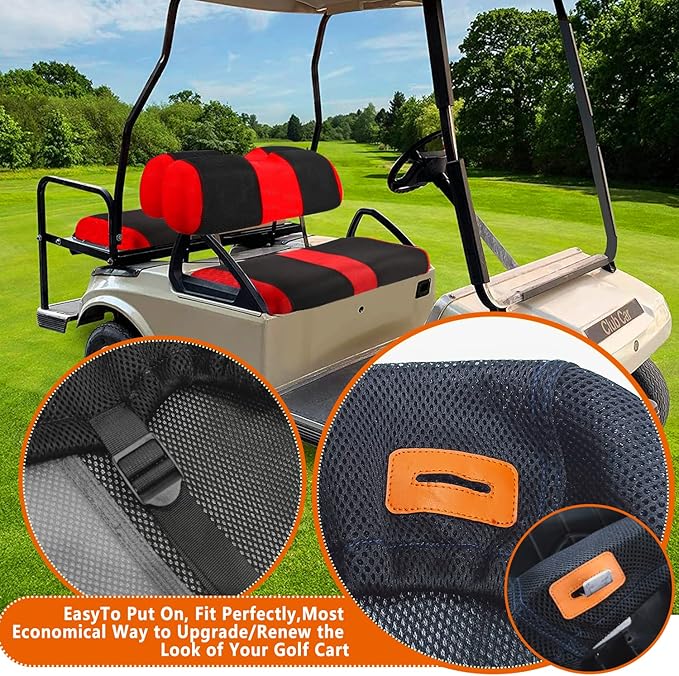 Golf Cart Covers Front and Back Seat Fit for EZGO TXT OEM Ordinary Seat Cushion, Washable EZGO Golf Cart Seat Cover, Red Fabric Seat Cover for EZGO TXT