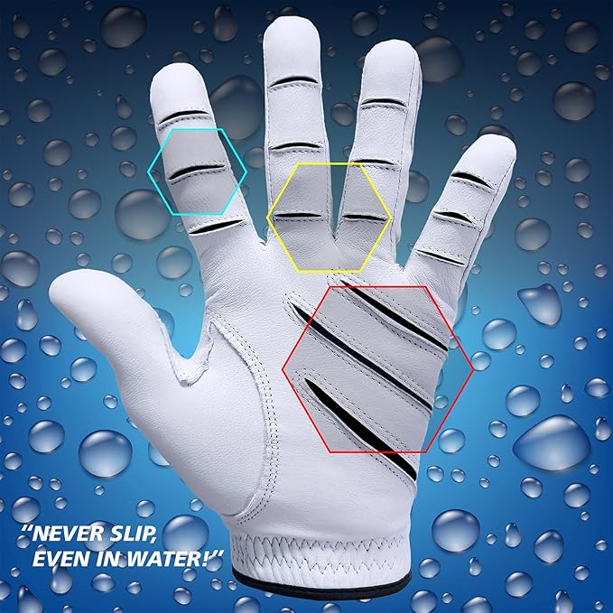 MONKEY GRIP 3D Golf Glove Premium Cabretta Leather Power Good Grip Soft Fit Easy Grip Line Non Slip No Slice Long Distance All Weather Rain Grip