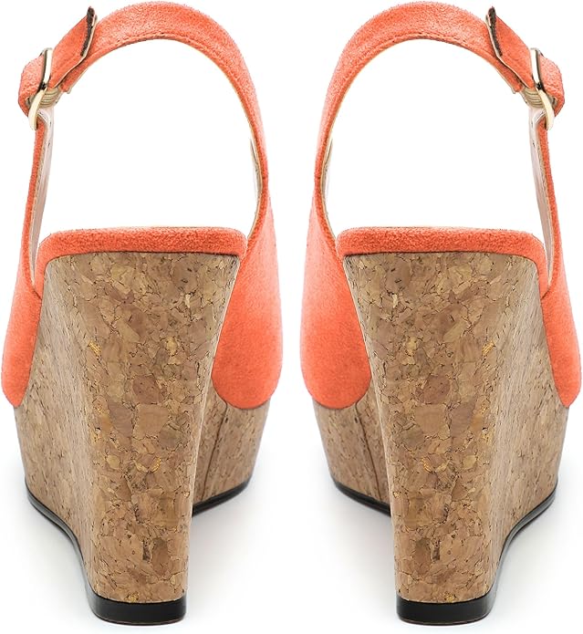 Womens Wedge Platform Sandals Peep Open Toe Slingback Buckle High Heel Dress Shoes Pumps Suede 3.94 Inch