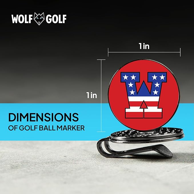 Wolf Golf Towels Golf Ball Marker Hat Clip | USA Monogram | 1 Magnetic Clip + 3 Ball Markers | Patriotic Golf Accessories for Men & Women