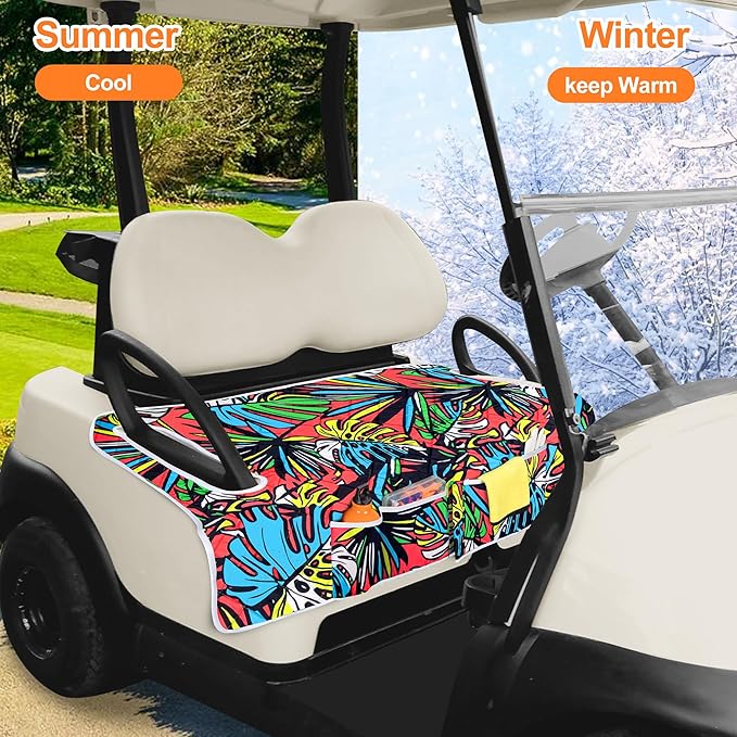 Golf Cart Seat Covers, Universal Golf Cart Seat Towel Blanket with 4 Front Pockets & Nonskid Bottom Fits for EZGO, Yamaha, Club Car and More 2 Person Seats Golf Carts