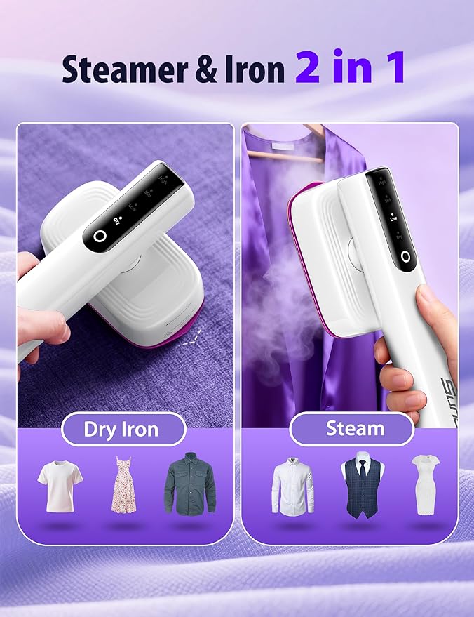 Travel Steamer for Clothes,15s Fast Heat-up Portable Iron,35mins Runtime & 180ml Large Tank,25g/min Steam,Ceramic Panel,Stands on Desk,Wrinkle Remover for Travel, Home, Office(White)