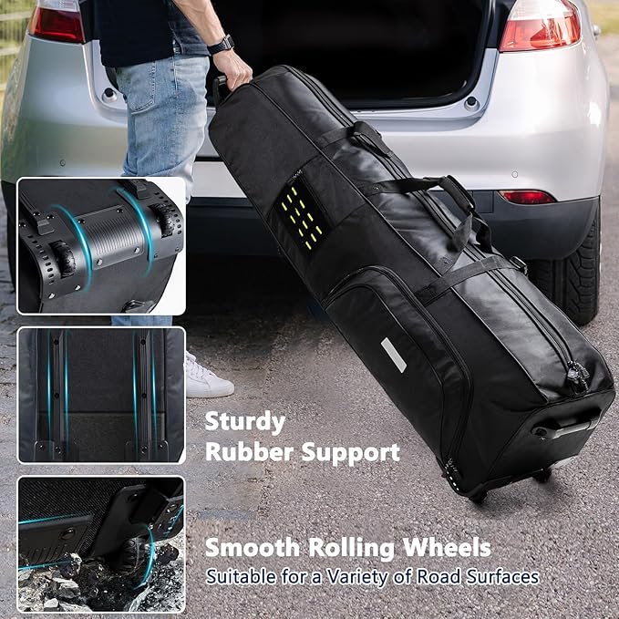 Golf Travel Bag with Wheels - Airline-Approved Heavy Duty Oxford Golf Case for Clubs, Cart&StandBag, Soft-Sided Waterproof Cover