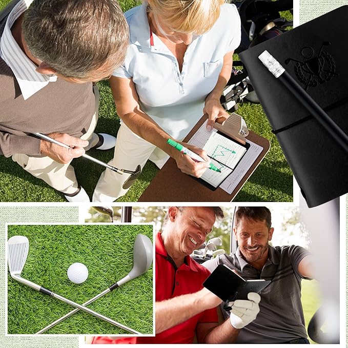 Yexiya Golf Scorecard Book with Pencil Leather Golf Journal Scorecard Holder Accessories Notebook Log Book Pocket Scorebook Gifts for Men Golfers, Sports and Outdoor Club Accessories