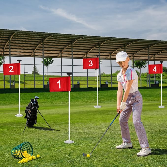 Riakrum 9 Pcs mini golf flags for yard 8.9 x 5.7 Inch 1-9 Nylon golf Pin Flags for putting green with Tube Inserted Numbered Yard Indoor Outdoor hole Backyard Garden Practice