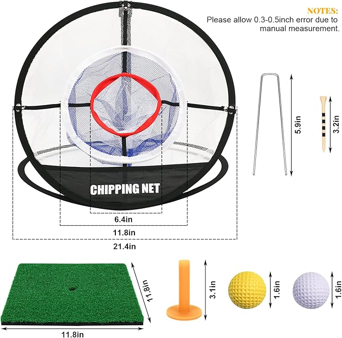 Pop Up Golf Chipping Net & Mat, Target Practice Set - 8 Balls, 4 Tees, Collapsible for Indoor/Outdoor Swing Training