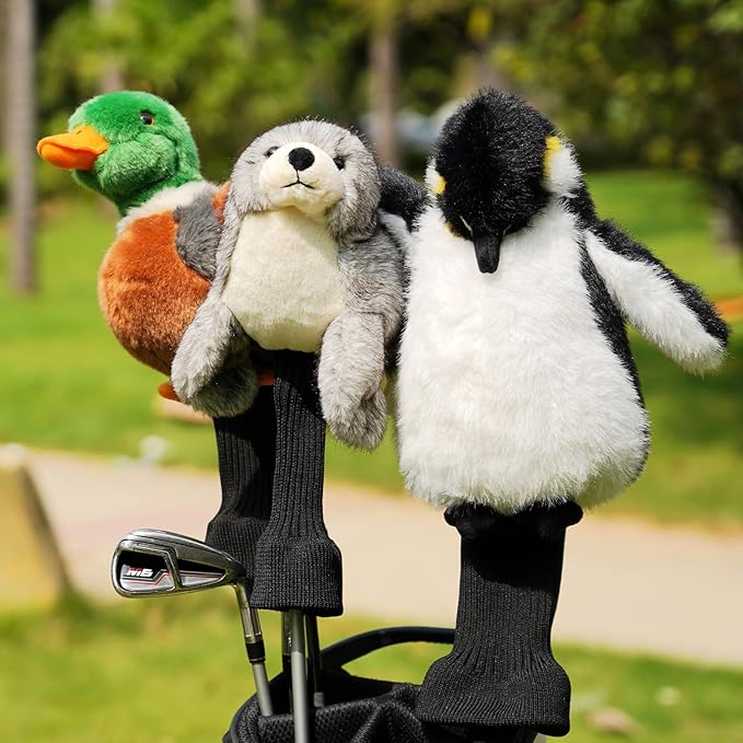 Big Crazy Funny Driver Headcover, Fairway Wood Hybrid Headcover, Golf Head Covers with Long Neck, Animal Plush Golf Club Covers, Golf Club Protector, and Funny Present