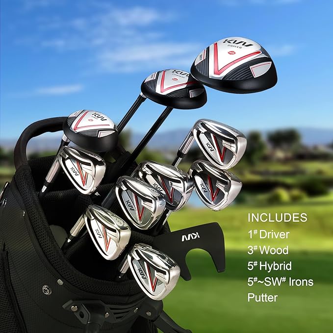 KVV Men's Golf Clubs Package Set, 11-Club Complete Set with/Without Stand Bag/7-Piece Irons (5~P#), Right Handed/Left Handed